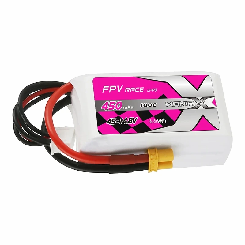 4S-14.8V 450mAh 100C FPV Racing Lipo akumulators